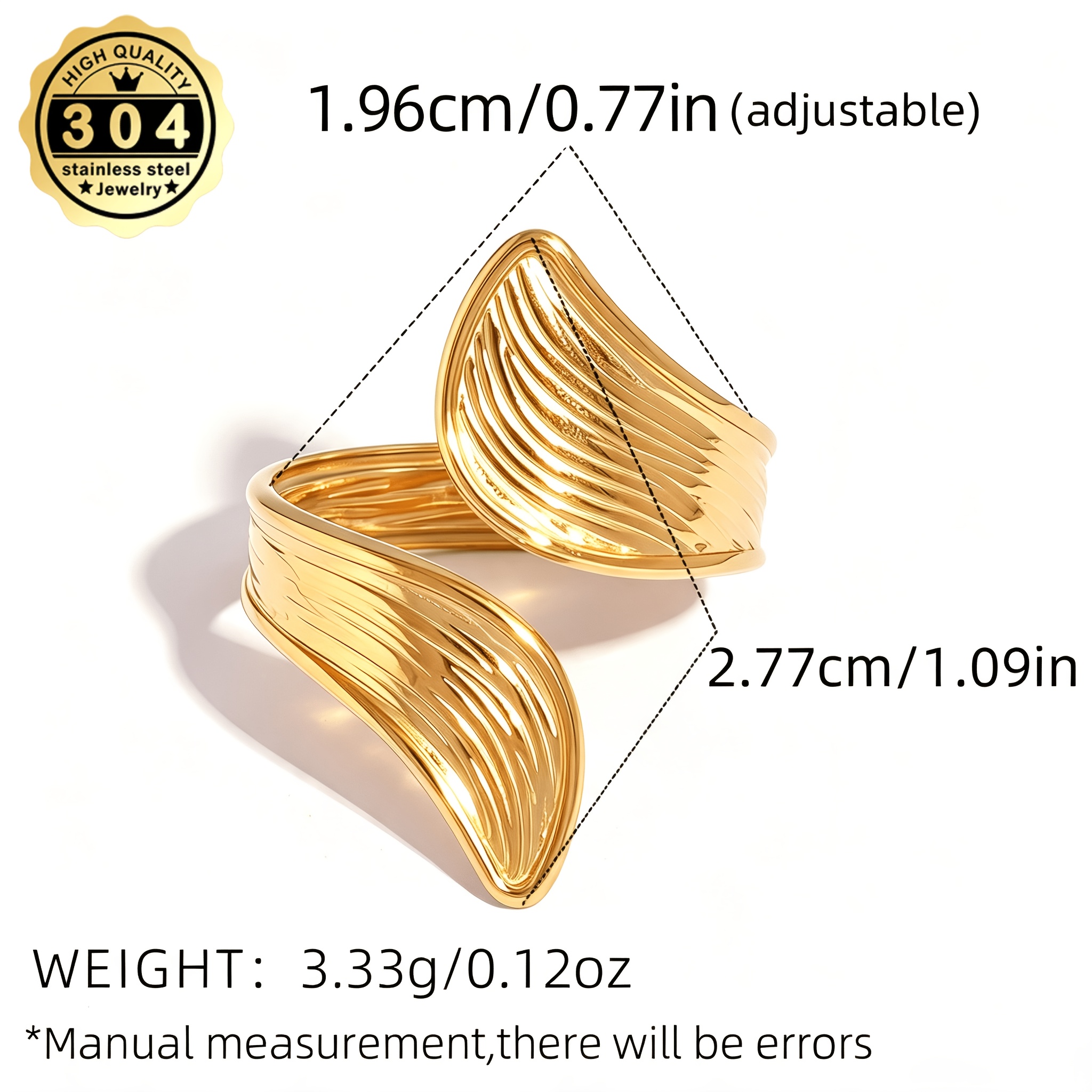 Women's 18K Golden Plated Fine Line Design Adjustable Ring